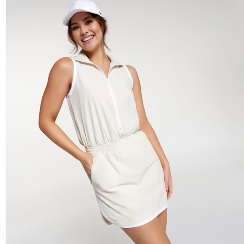Calia Beige Light Sand Sleeveless Zip Mock Neck Golf Mini Dress Sz.1X NWT